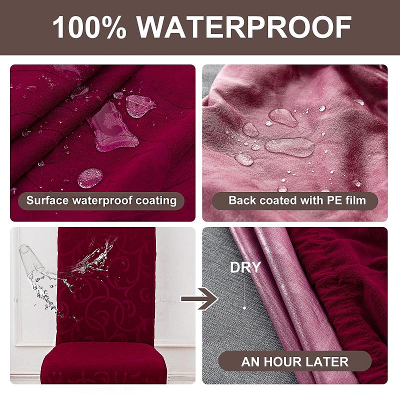 Genina Waterproof Dining Room Chair Covers Stretch Parsons Chair Slipcovers for Dining Room Kitchen Chair Protector Cover, Removable, Washable (6, Flower Pattern-Wine Red) - Image 4
