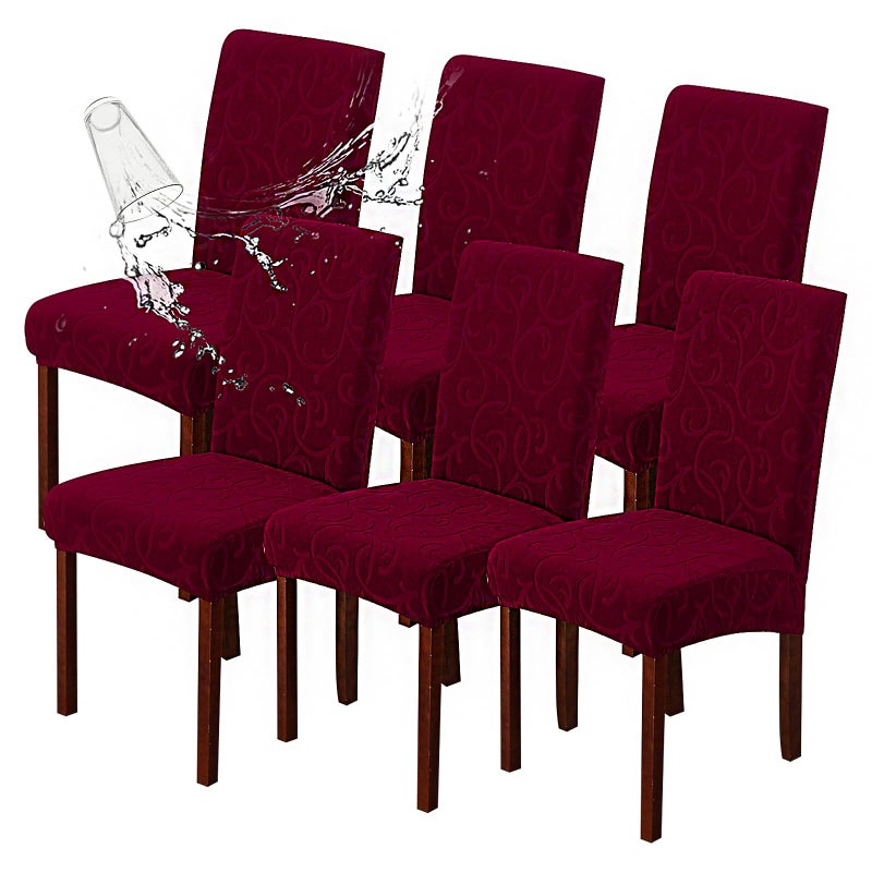 Genina Waterproof Dining Room Chair Covers Stretch Parsons Chair Slipcovers for Dining Room Kitchen Chair Protector Cover, Removable, Washable (6, Flower Pattern-Wine Red) - Image 1