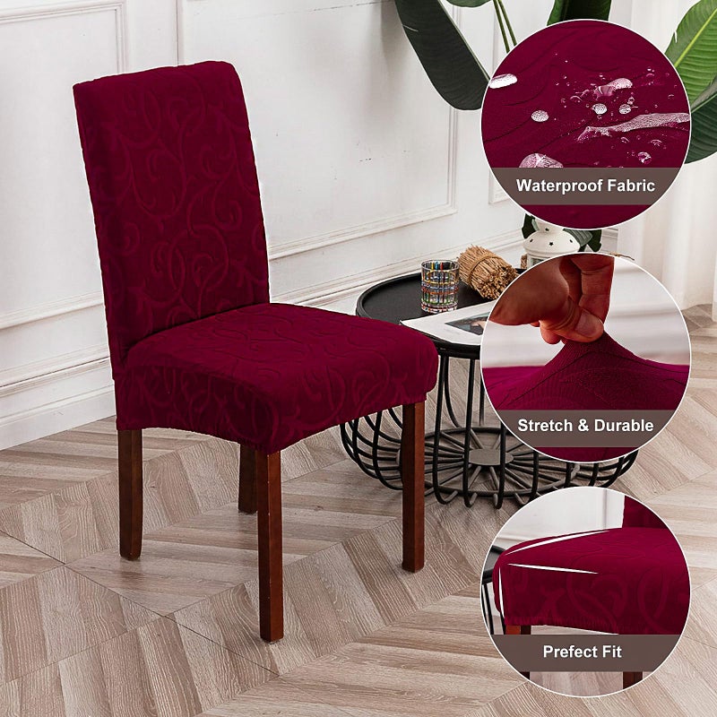 Genina Waterproof Dining Room Chair Covers Stretch Parsons Chair Slipcovers for Dining Room Kitchen Chair Protector Cover, Removable, Washable (6, Flower Pattern-Wine Red) - Image 5