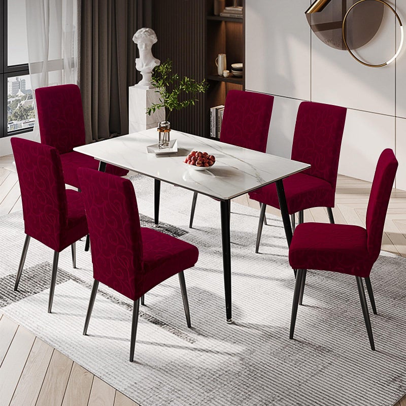Genina Waterproof Dining Room Chair Covers Stretch Parsons Chair Slipcovers for Dining Room Kitchen Chair Protector Cover, Removable, Washable (6, Flower Pattern-Wine Red) - Image 2