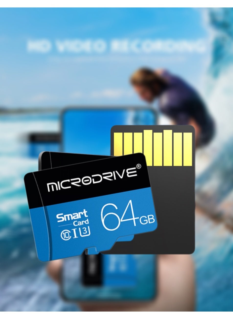 Microdrive 64GB U3 High Speed TF Card - 4K UHD Video Recording for Dash Cams, Surveillance & Phones