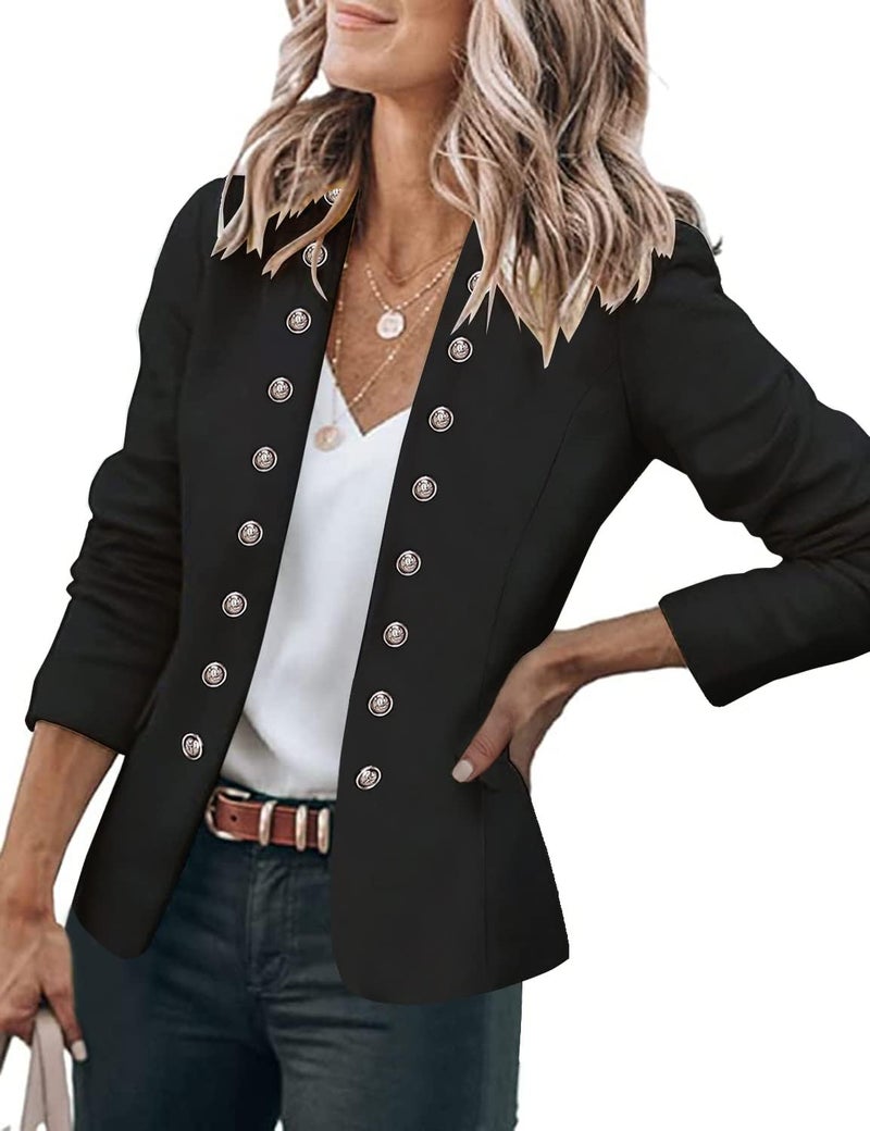 GRAPENT Women's Business Casual Open Front Blazer with Buttons and Pockets - Black, XL - Image 1