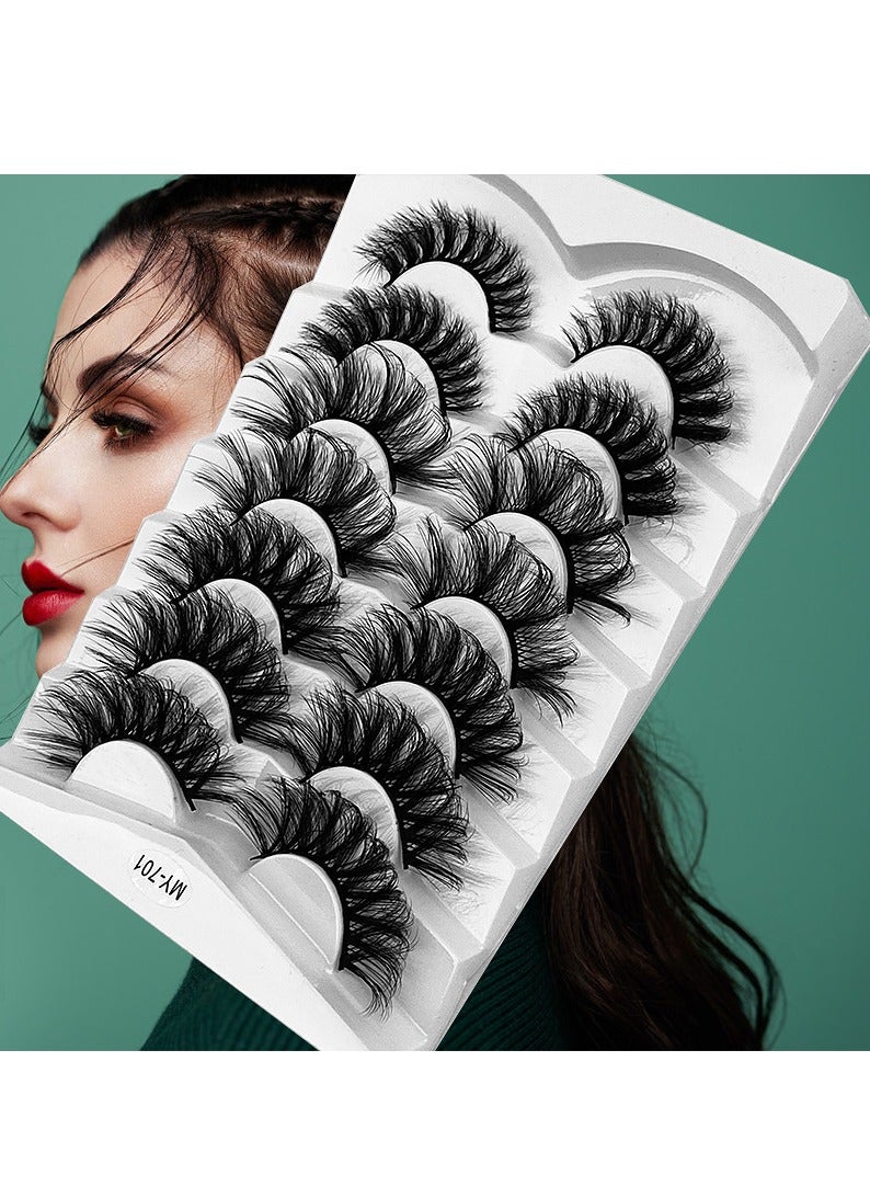 فلاي رود ٧ أزواج من الرموش الصناعية الكثيفة | تصميم عين الثعلب بشريط أسود ٠.٠٥ مم | رموش ثلاثية الأبعاد متقاطعة وناعمة - Image 1