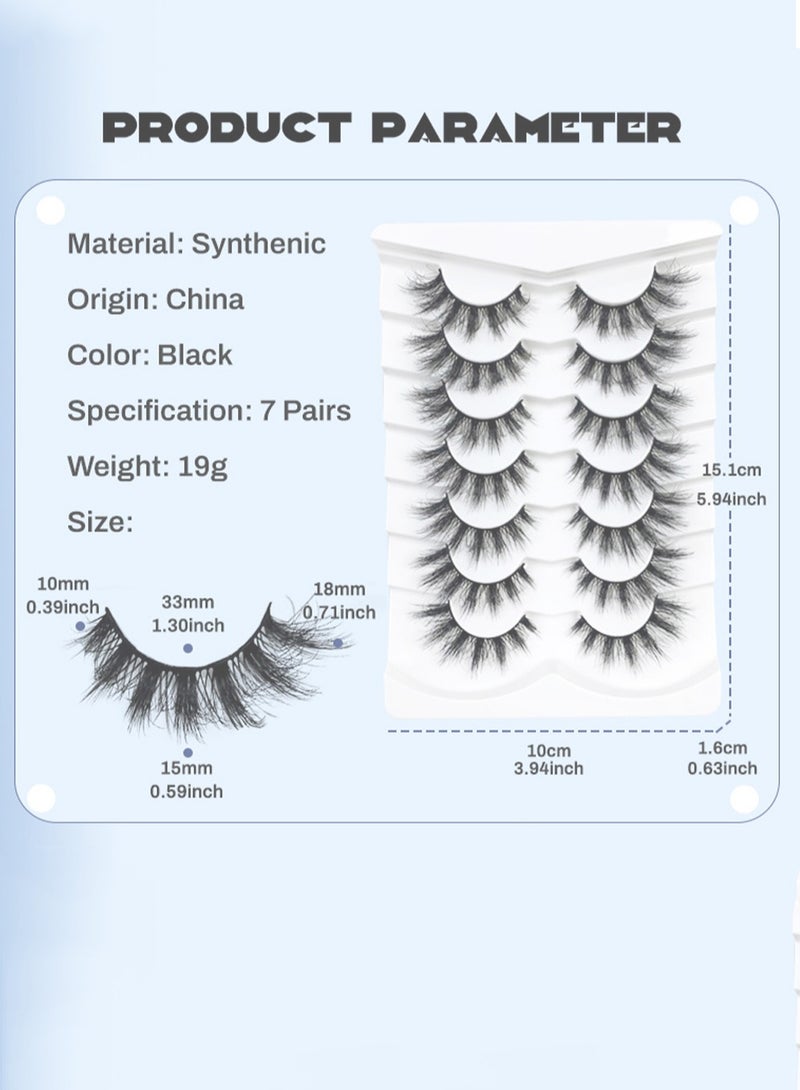 فلاي رود ٧ أزواج من الرموش الصناعية الكثيفة | تصميم عين الثعلب بشريط أسود ٠.٠٥ مم | رموش ثلاثية الأبعاد متقاطعة وناعمة - Image 3
