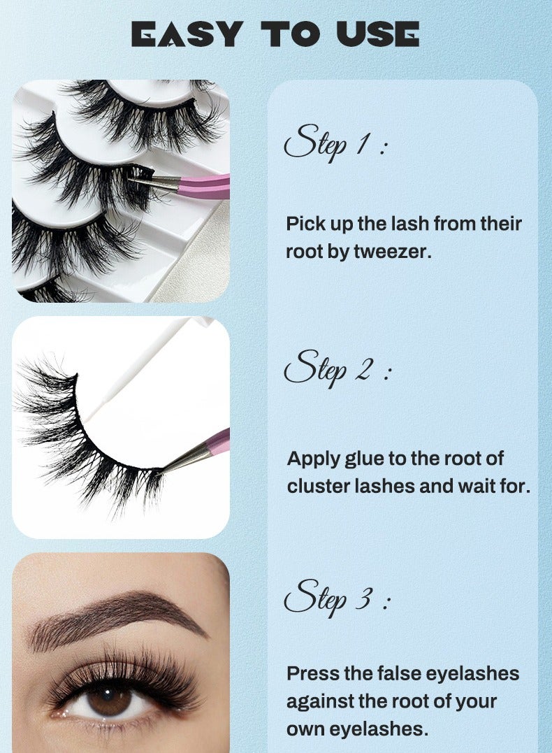 فلاي رود ٧ أزواج من الرموش الصناعية الكثيفة | تصميم عين الثعلب بشريط أسود ٠.٠٥ مم | رموش ثلاثية الأبعاد متقاطعة وناعمة - Image 5