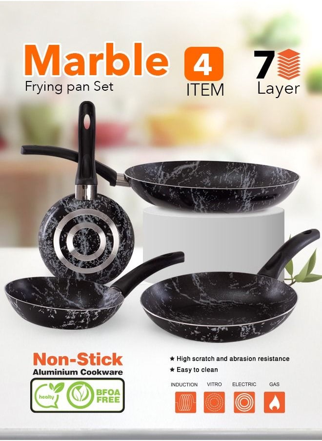 4 Piece Cook Marble Fry Pan Set 7-Layer Granite Coating  Non-Stick Surface with Bakelite Handle 18-20-24-28 Marble Black 