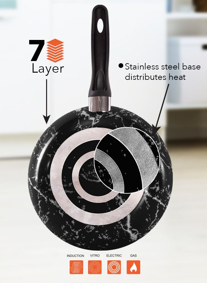Grandi 4 Piece Cook Marble Fry Pan Set 7-Layer Granite Coating  Non-Stick Surface with Bakelite Handle 18-20-24-28 Marble Black - Image 5