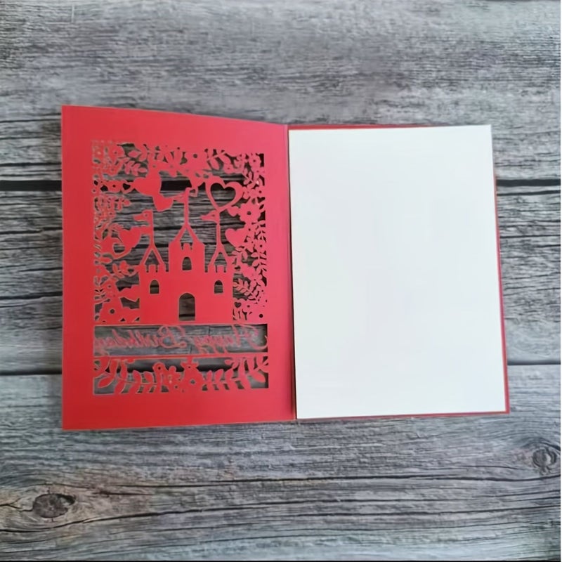 20 Sets White Pink Inner Card Happy Birthday Cards Laser Cut Castle Flower Design - Image 2