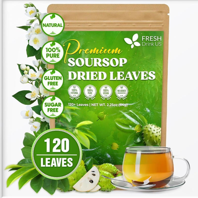 FRESHDRINKUS أوراق السورسيوب المجففة الممتازة - 120+ ورقة طبيعية - Image 1