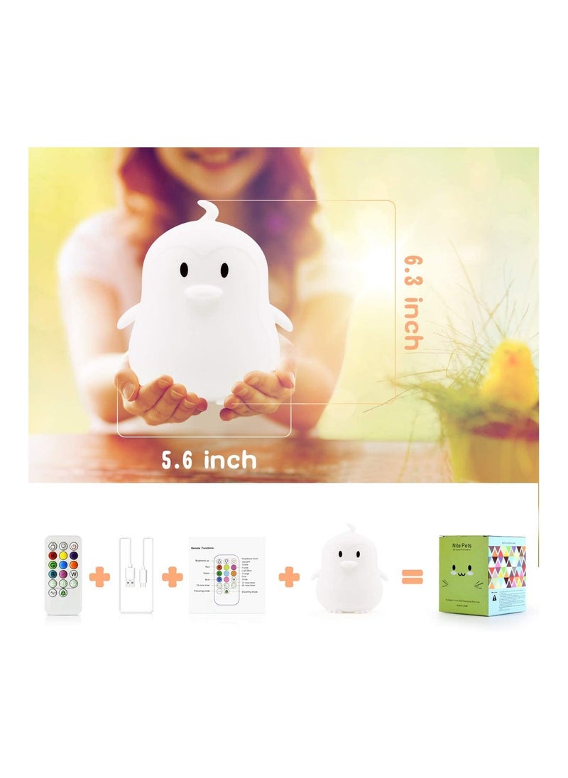 SYOSI Kids Night Light Large Penguin Kawaii Birthday Gifts Room Decor Bedroom Decorations for Baby Toddler Girls Children LED 9 Color Changing Animal Portable Squishy Silicone Lamp Tap Remote Control  - Image 5
