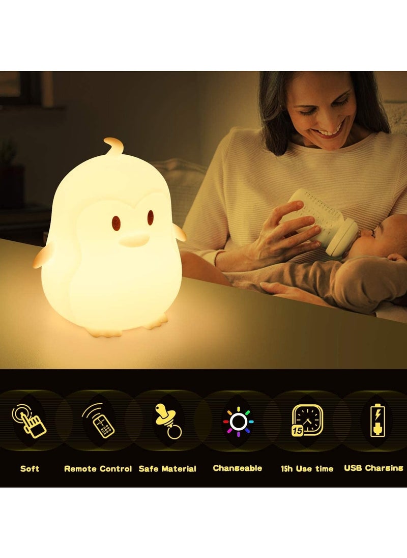 SYOSI Kids Night Light Large Penguin Kawaii Birthday Gifts Room Decor Bedroom Decorations for Baby Toddler Girls Children LED 9 Color Changing Animal Portable Squishy Silicone Lamp Tap Remote Control  - Image 2