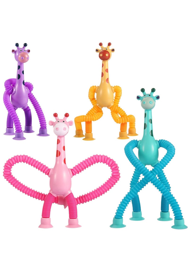 4Pcs Telescopic Suction Cup Giraffe Toy – Sensory Tube Toddler Travel Toys, Connect & Pop Fidget for Kids, Autism Sensory Toys  - Image 1