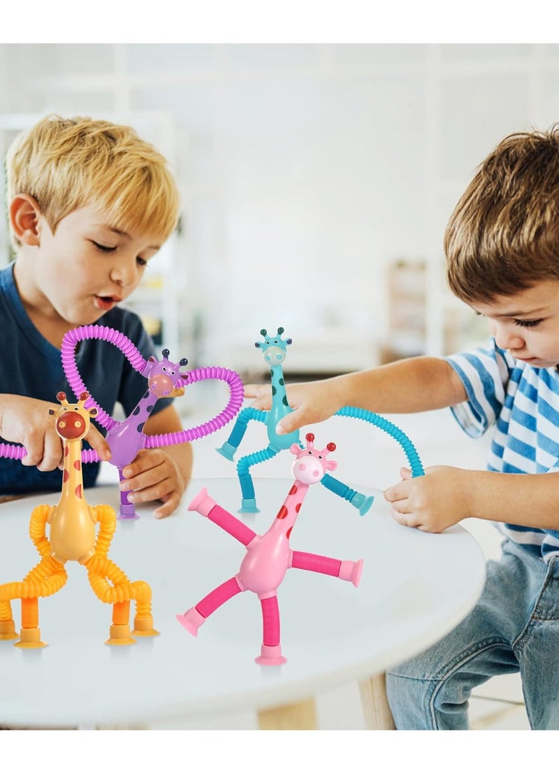 4Pcs Telescopic Suction Cup Giraffe Toy – Sensory Tube Toddler Travel Toys, Connect & Pop Fidget for Kids, Autism Sensory Toys  - Image 3