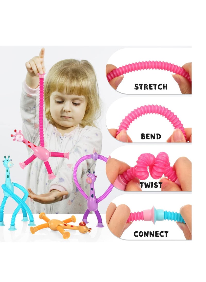 4Pcs Telescopic Suction Cup Giraffe Toy – Sensory Tube Toddler Travel Toys, Connect & Pop Fidget for Kids, Autism Sensory Toys  - Image 4