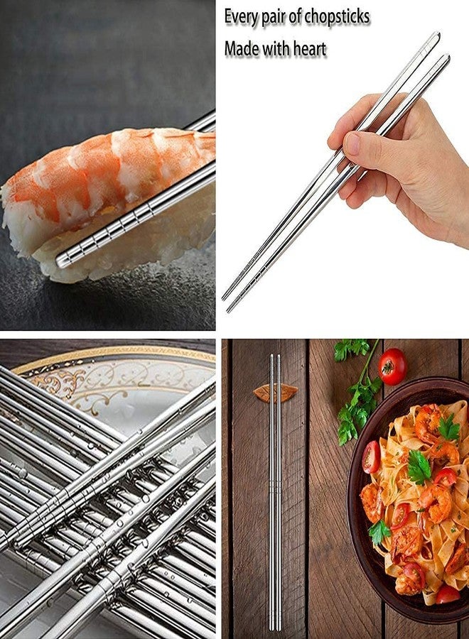 Muzztech 5 Pairs Reusable Metal Stainless Steel Plain Chopsticks Dishwasher Safe Lightweight Easy to Use Metal Chop Stick Sushi Chopsticks - Image 4