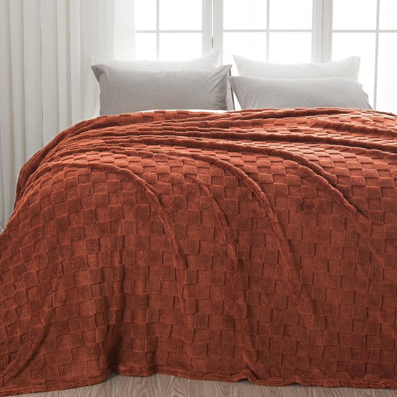 NEWCOSPLAY Super Soft King Blanket Coffee Premium Silky Flannel Fleece 3D Checkered Lightweight Bed Blanket All Season Use (Coffee Checkered  King(90""x110"")) - Image 1