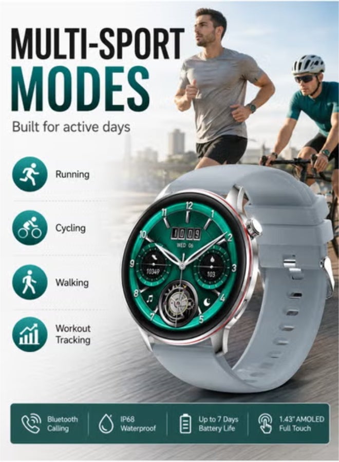 Starfire Smart Watch Starfire SF-SW-HK36, Bluetooth Calling Watch with 1.43 Inch Full Touch Screen, IP68, Zinc Alloy Body, Silver - Image 3