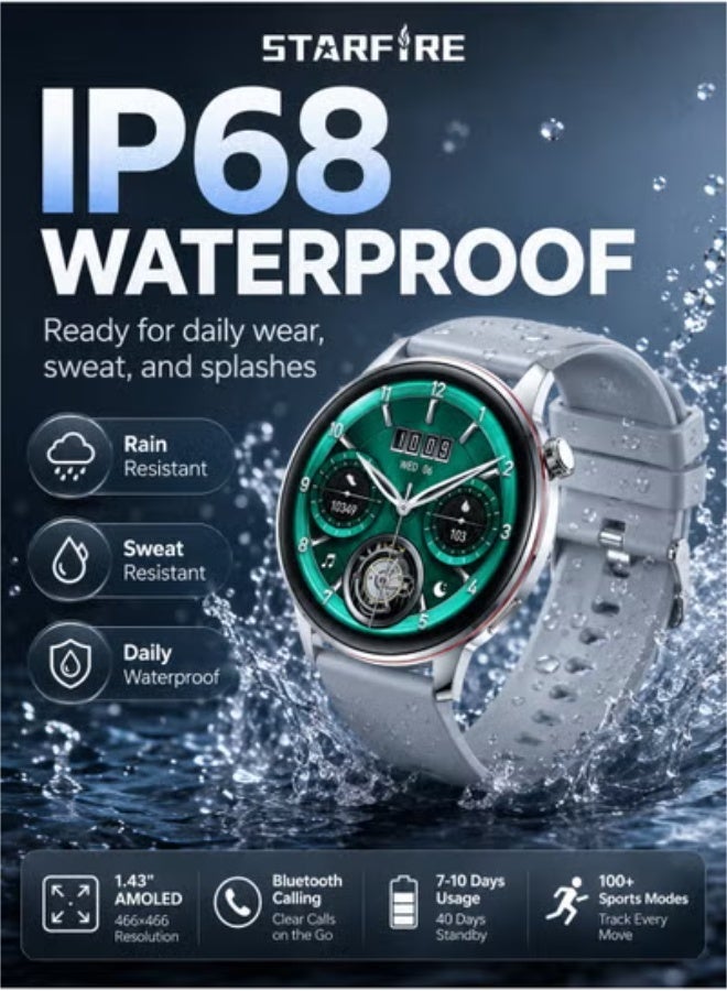 Starfire Smart Watch Starfire SF-SW-HK36, Bluetooth Calling Watch with 1.43 Inch Full Touch Screen, IP68, Zinc Alloy Body, Silver - Image 5