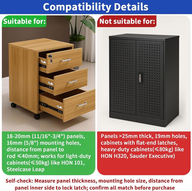 HOWDIA 2 Pcs Drawer Lock Cabinet Locks with Keys, Zinc Alloy Desk Locks File Cabinet Lock for Furniture Locker Showcase, Locking Rod Length 40mm, Cylinder Diameter 16mm (Black, Keyed Different) - Image 3