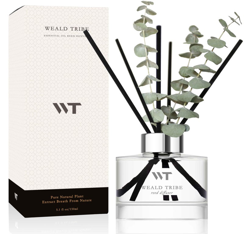 WEALD TRIBE Flower Reed Diffuser Set Wild Eucalyptus Mint Scent for Bathroom Accessories Shelf Decor & Air Fresheners, Sticks Defusers with 5.1 fl oz Essential Oils & Leaves, House Bedroom Office Decor & Gifts - Image 1