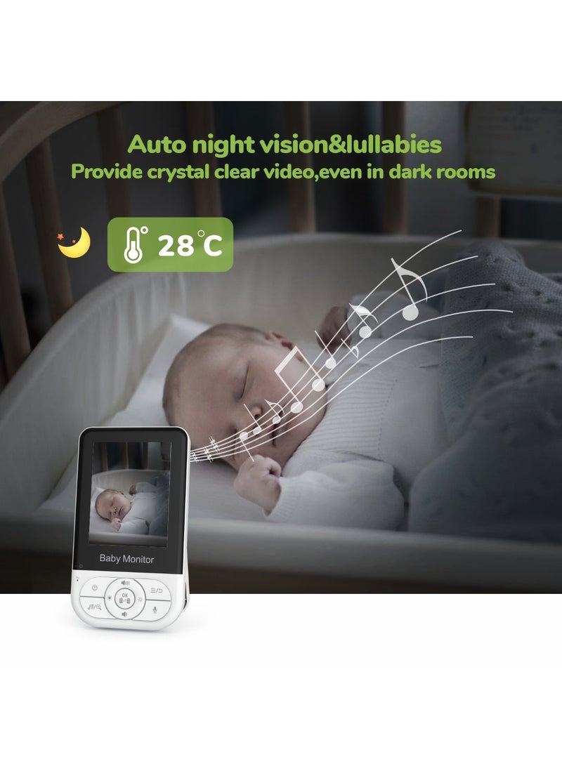 Baby Monitor with 2.8-inch Wireless Video, Two-Way Audio Intercom, Night Vision, Room Temperature Monitoring, and Lullabies - Image 4