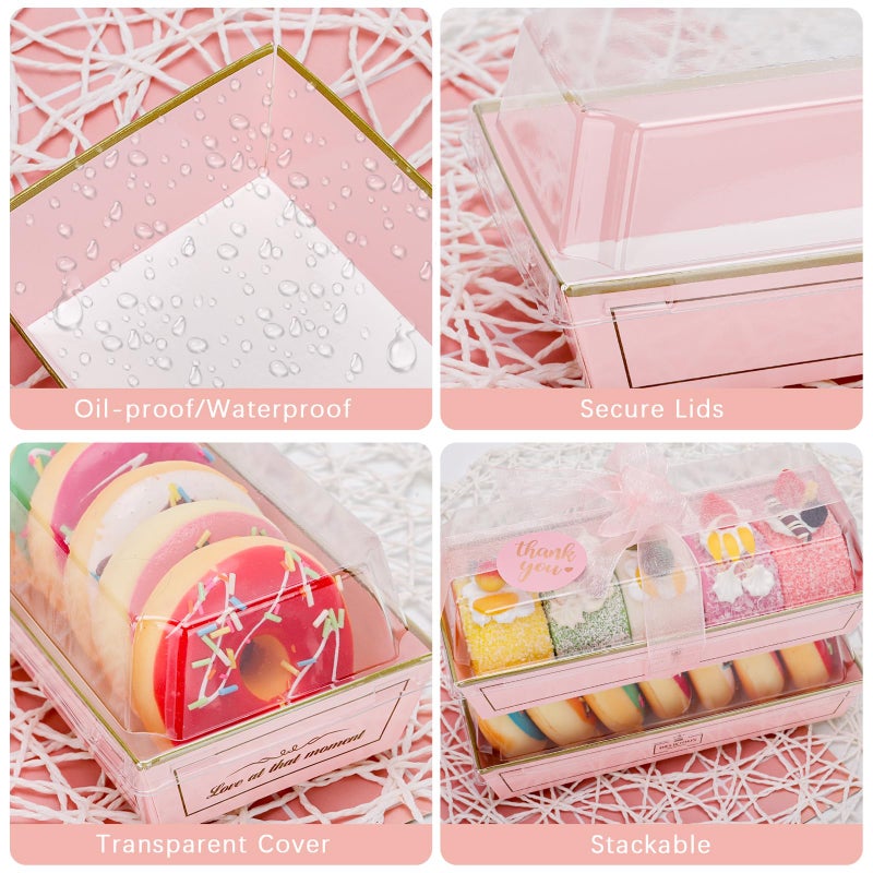 ylnurac 100Sets Valentine Treat Boxes Chocolate Covered Strawberries Boxes with Clear Lids, To Go Food Containers for Strawberries,Sandwich,Cake Slice - Image 5