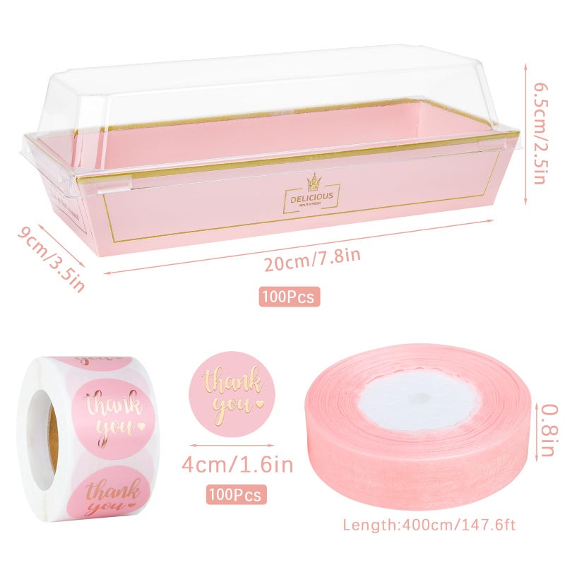 ylnurac 100Sets Valentine Treat Boxes Chocolate Covered Strawberries Boxes with Clear Lids, To Go Food Containers for Strawberries,Sandwich,Cake Slice - Image 3
