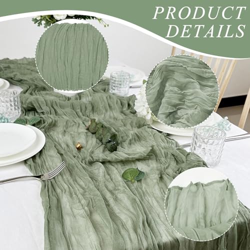 KEEPSHOWING 12 Pack Cheesecloth Table Runner, Runner Gauze Boho Wedding Decor Romantic Table Runner for Wedding Birthday Party(35" x 118") (Sage Green) - Image 3