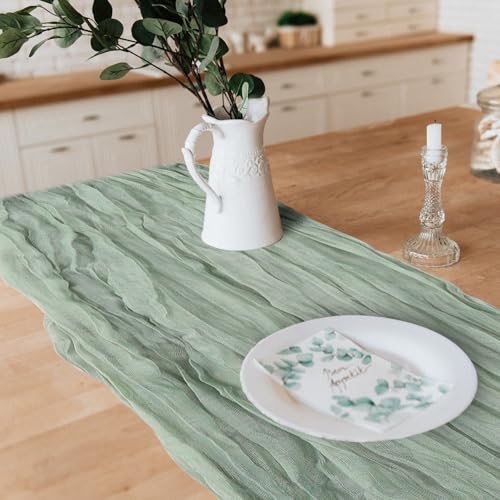 KEEPSHOWING 12 Pack Cheesecloth Table Runner, Runner Gauze Boho Wedding Decor Romantic Table Runner for Wedding Birthday Party(35" x 118") (Sage Green) - Image 5