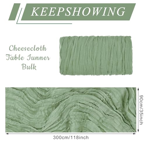 KEEPSHOWING 12 Pack Cheesecloth Table Runner, Runner Gauze Boho Wedding Decor Romantic Table Runner for Wedding Birthday Party(35" x 118") (Sage Green) - Image 2