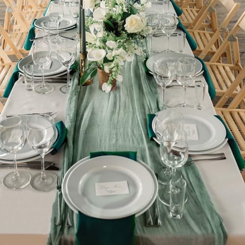 KEEPSHOWING 12 Pack Cheesecloth Table Runner, Runner Gauze Boho Wedding Decor Romantic Table Runner for Wedding Birthday Party(35" x 118") (Sage Green) - Image 4