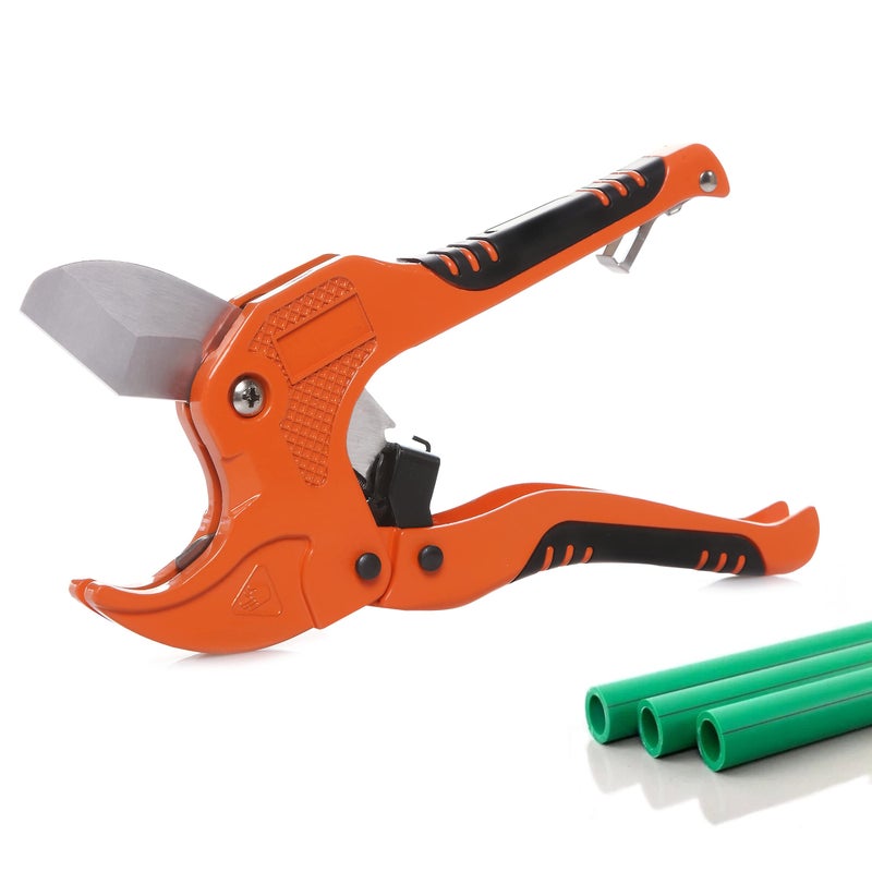 Zantle Ratchet-type Tube and Pipe Cutter for Cutting O.D. PEX, PVC, and PPR Plastic Hoses and Plumbing Pipes up to 1-5/8" inches, Ideal for Home Working and Plumbers (orange) - Image 1