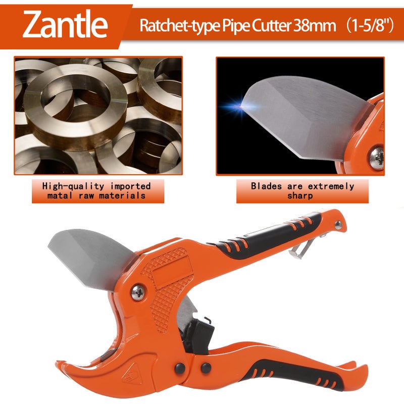 Zantle Ratchet-type Tube and Pipe Cutter for Cutting O.D. PEX, PVC, and PPR Plastic Hoses and Plumbing Pipes up to 1-5/8" inches, Ideal for Home Working and Plumbers (orange) - Image 4