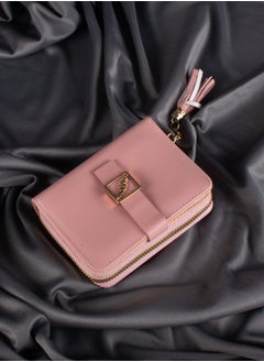 Leather Flip Wallet & Card Holder with 7 Pockets and Zipped Pocket Pink