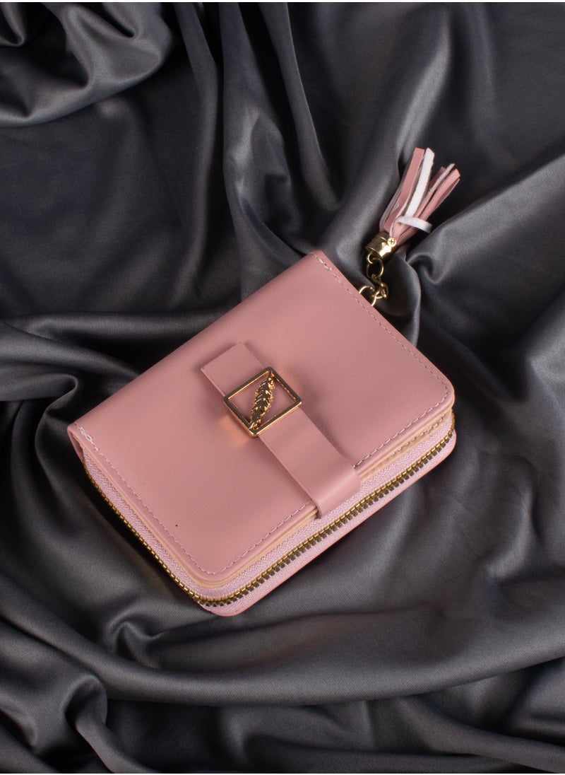 The Black Pearl Accessories - Leather Flip Wallet & Card Holder with 7 Pockets and Zipped Pocket Pink - Image 1