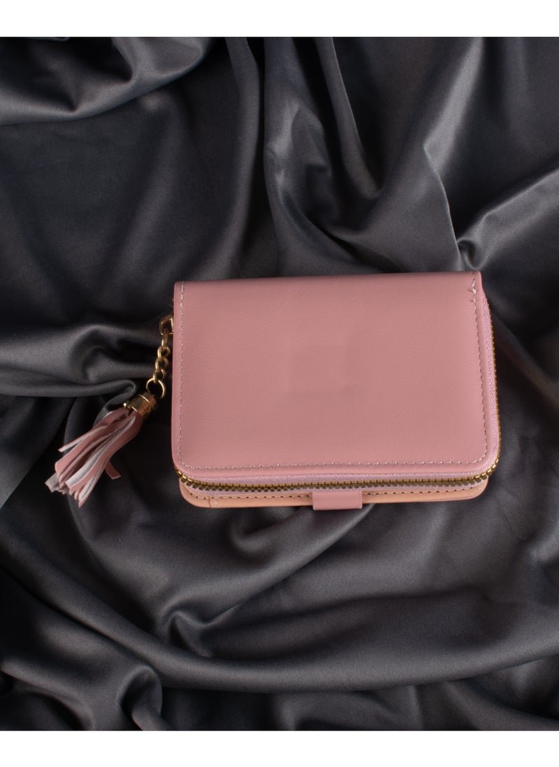 The Black Pearl Accessories - Leather Flip Wallet & Card Holder with 7 Pockets and Zipped Pocket Pink - Image 1