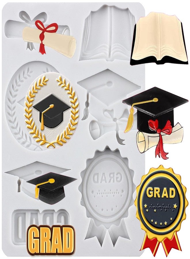 YANQINMS Graduation Fondant Molds Doctoral Cap Diploma Silicone Mold Congrats Grad Congratulations Candy Chocolate Mold For Sugar Cake Decoration Cupcake Topper Polymer Clay Gum Paste - Image 1
