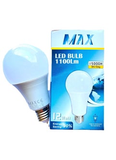 ماكس مصباح LED ماكس، 12 وات، 1100 لومن، عمر افتراضي 15000 ساعة، توفير 90% من الطاقة، قاعدة E27 بيضاء 
