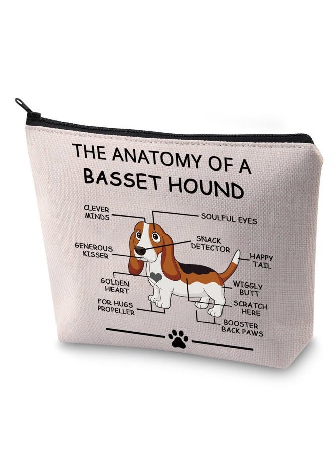 LEVLO Funny Dog Lovers Gifts The Anatomy of A Basset Hound Cosmetic Bags Veterinary Mom Travel Toiletry Bags (Basset Hound) - Image 1