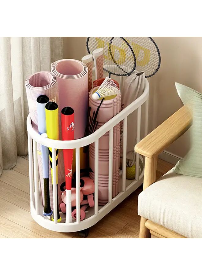 1 PC Heavy Duty Plastic Mobile Storage Basket With 4 Wheel Mobility Black Multi Functional Organizer For Yoga Mats Sports Equipment Gym Accessories Sturdy Construction Easy Mobility Ideal For Home And Gym Organization Shelf Baskets - Image 1