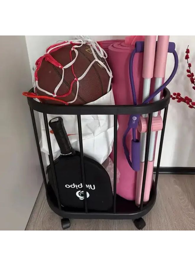 1 PC Heavy Duty Plastic Mobile Storage Basket With 4 Wheel Mobility Black Multi Functional Organizer For Yoga Mats Sports Equipment Gym Accessories Sturdy Construction Easy Mobility Ideal For Home And Gym Organization Shelf Baskets - Image 2