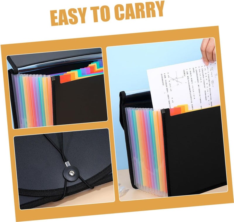 2pcs Black PVC Accordion File Folder, Expanding Document Organizer with Multi-Layer Capacity, Plastic Receipt Holder for Office and School Filing - Image 3