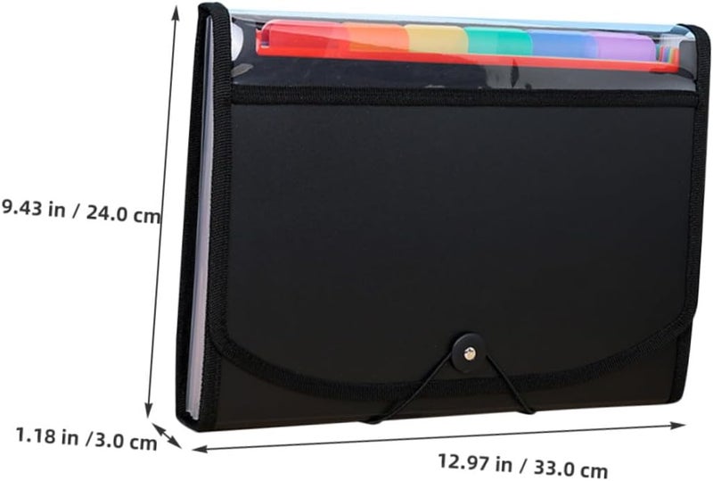 2pcs Black PVC Accordion File Folder, Expanding Document Organizer with Multi-Layer Capacity, Plastic Receipt Holder for Office and School Filing - Image 2