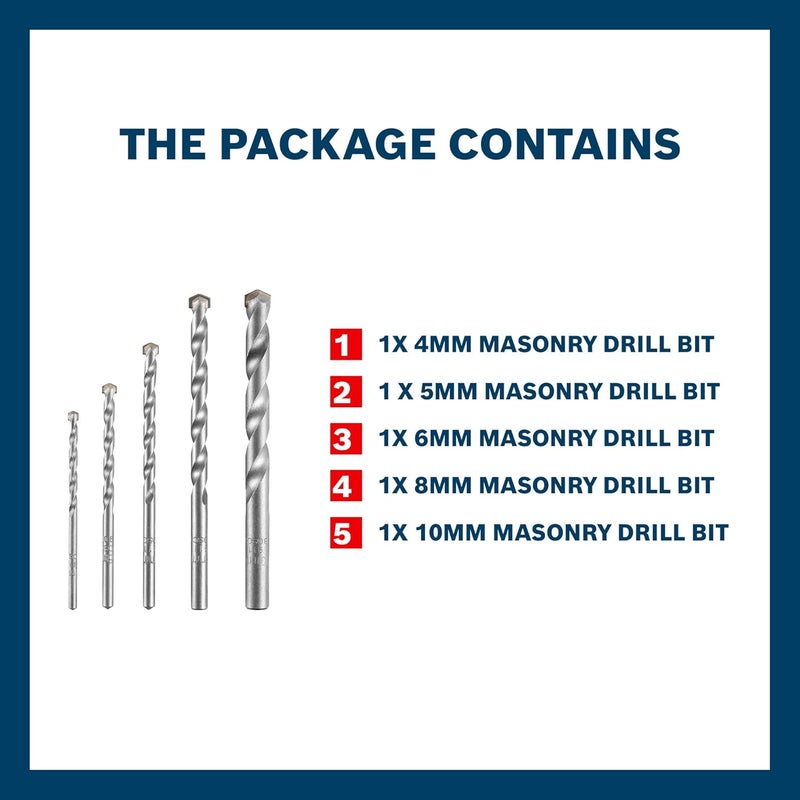 BOSCH Professional Impact Drill Bit / Masonry Drill Bit Set With Diameter 4mm, 5mm, 6mm, 8mm, 10mm, Pack Of 5 - Image 2