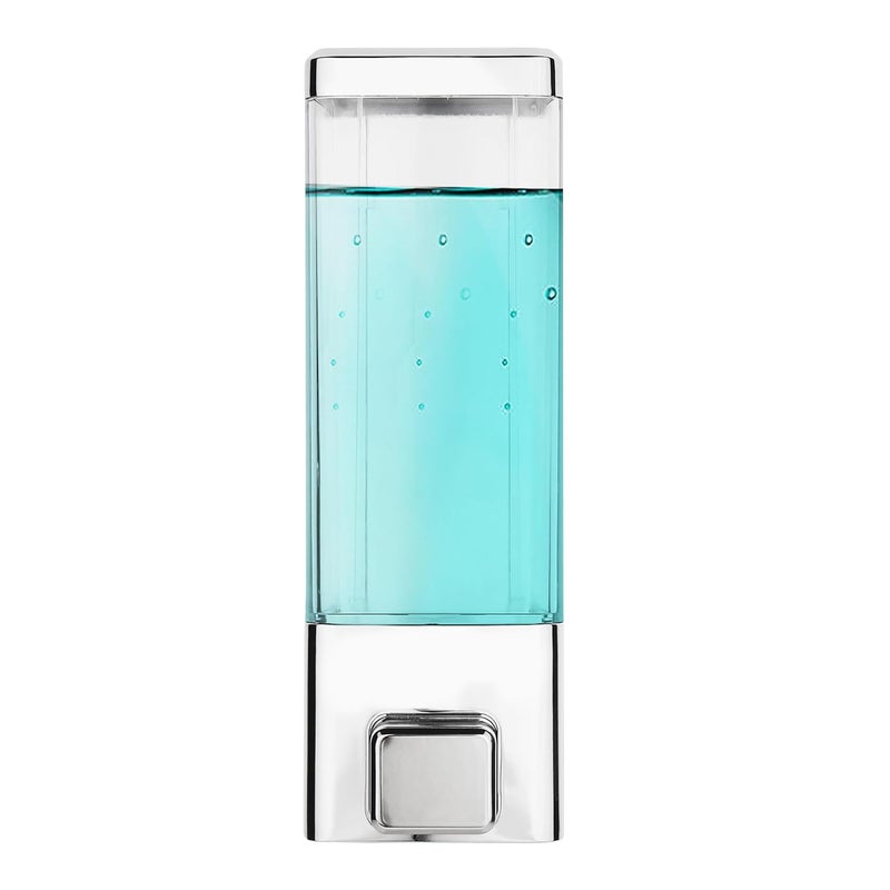 BATH GURU موزع صابون شامبو و جل غسيل يدوي متعدد الاستخدامات مثبت على الحائط من البلاستيك 350 مل عبوة واحدة شفاف (مطلي بالكروم) - Image 1