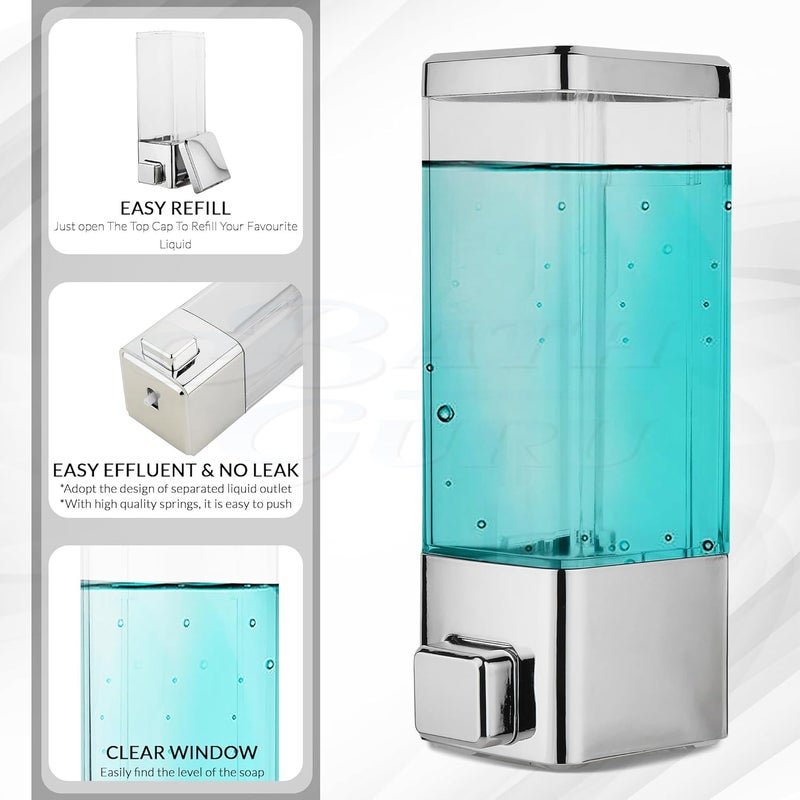 BATH GURU موزع صابون شامبو و جل غسيل يدوي متعدد الاستخدامات مثبت على الحائط من البلاستيك 350 مل عبوة واحدة شفاف (مطلي بالكروم) - Image 5