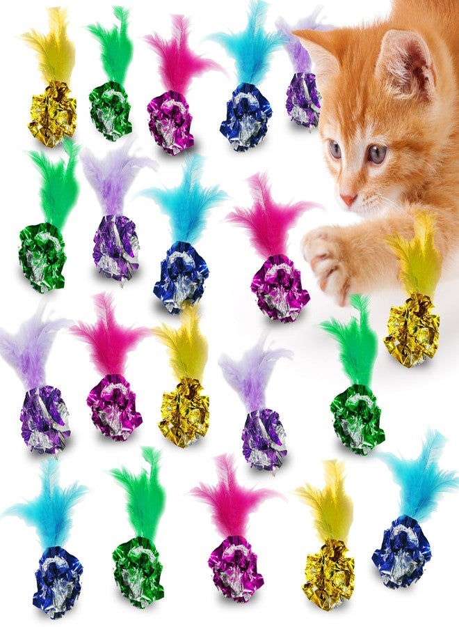 SunGrow Mylar Crinkle Balls with Feathers, 2.5-Inches, Shiny Stress Buster Crinkler, Suitable for Multiple Cats' Engagement, Ideal for Kittens and Grown-up Cats, 20-Pcs - Image 1
