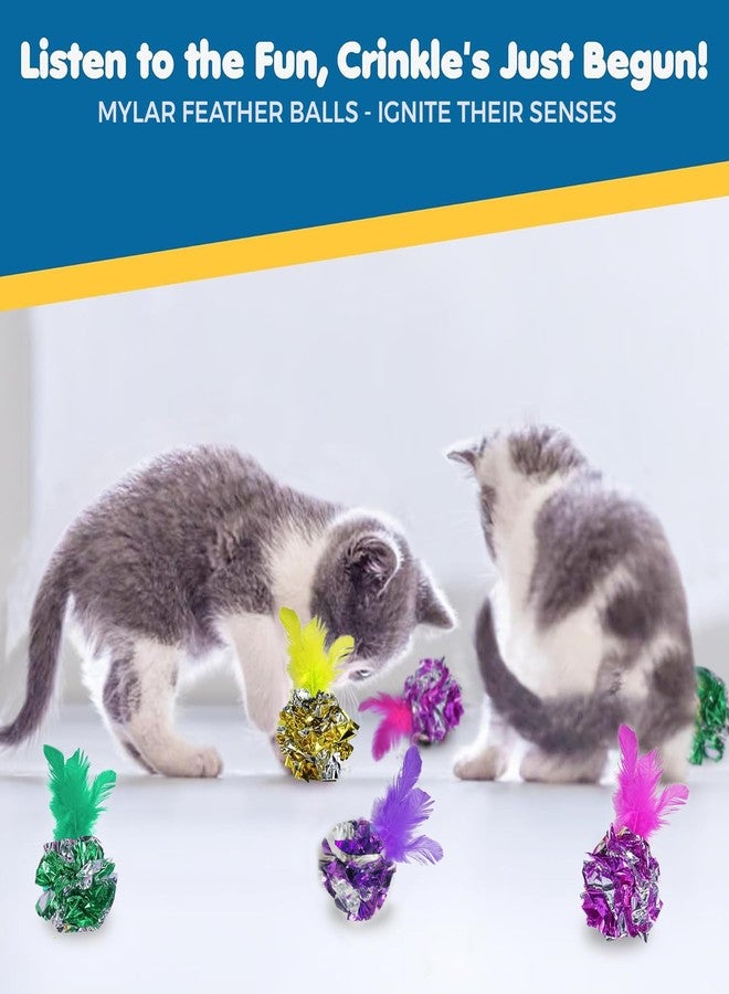 SunGrow Mylar Crinkle Balls with Feathers, 2.5-Inches, Shiny Stress Buster Crinkler, Suitable for Multiple Cats' Engagement, Ideal for Kittens and Grown-up Cats, 20-Pcs - Image 5