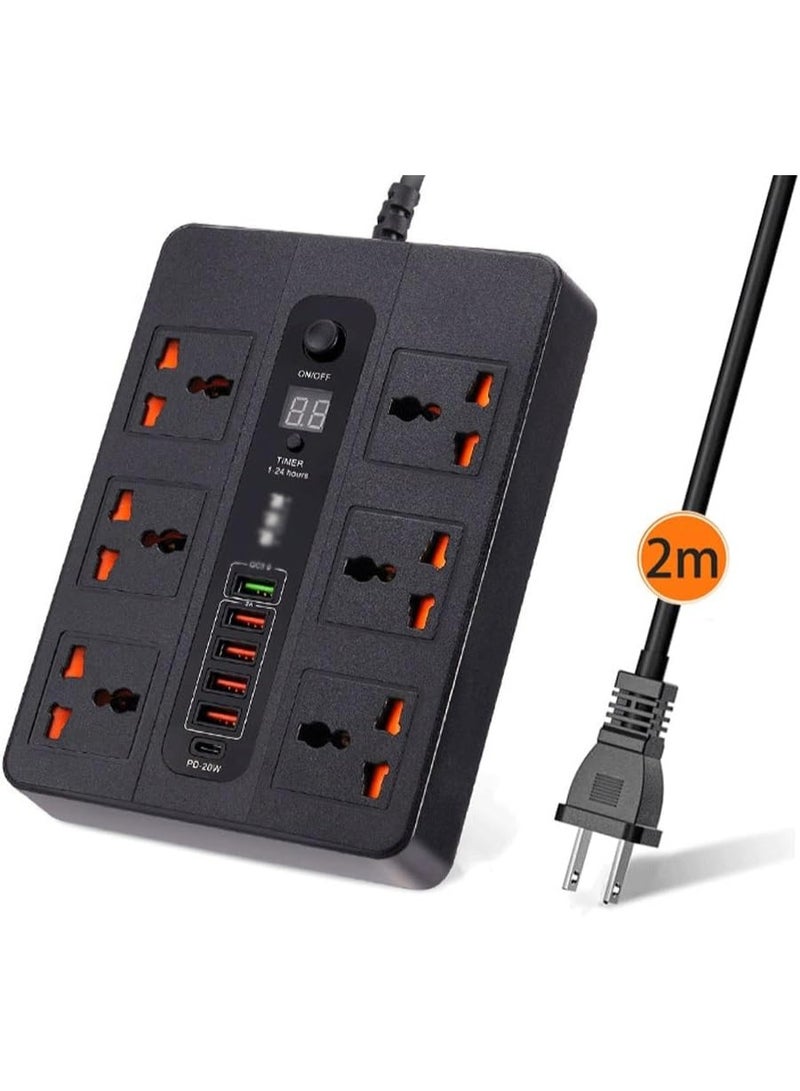 M MIAOYAN AC socket, power strip, surge protector, 2-meter extension socket, timer desktop socket (D) - Image 1