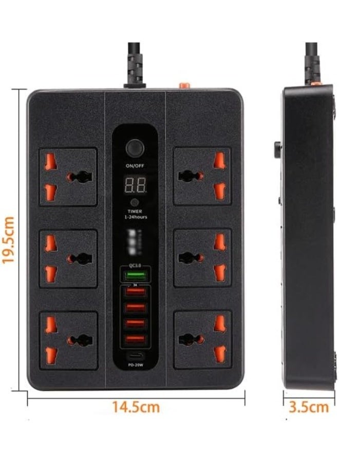 M MIAOYAN AC socket, power strip, surge protector, 2-meter extension socket, timer desktop socket (D) - Image 5